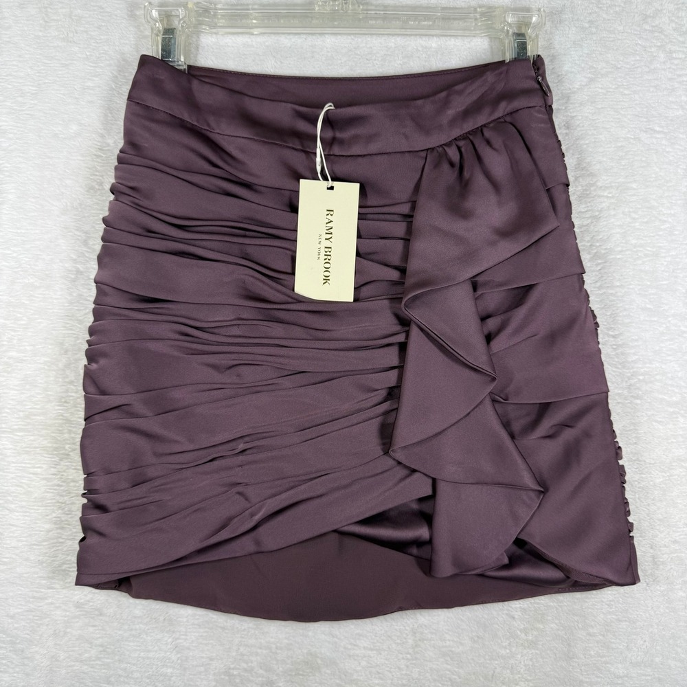 Ramy Brook Exclusive Toni Skirt Raisi Purple Ruched Ruffle Mini Skirt 00 NWT